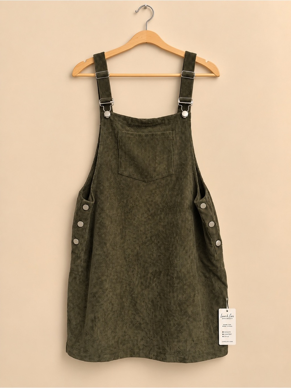 Cupshe Women’s Olive Green Corduroy Overall Dress - Sz L NWT